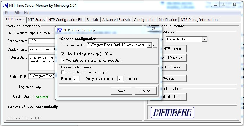 NTP Monitor Setup screen