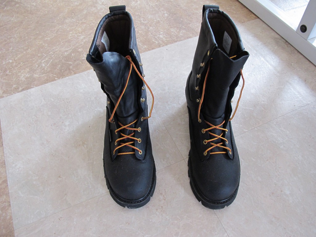 Front view of a pair of linesman boots