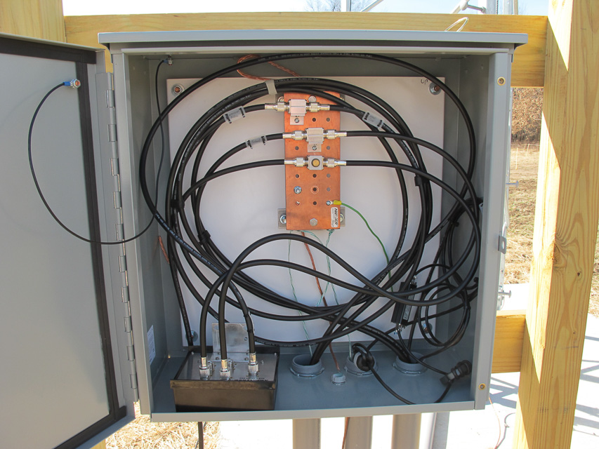 Image of the inside of the base of tower junction box